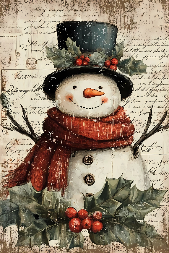 Vintage Snowman Metal Tin Sign – Rustic Christmas Wall Decor, Watercolor Snowman with Red Scarf (20×30cm)