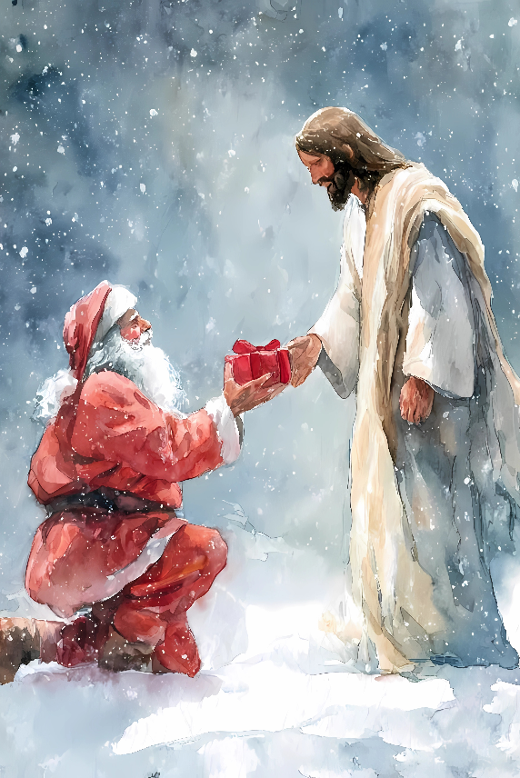 Santa & Jesus Christmas Metal Sign – Inspirational Holiday Religious Wall Art, Christian Christmas Decor