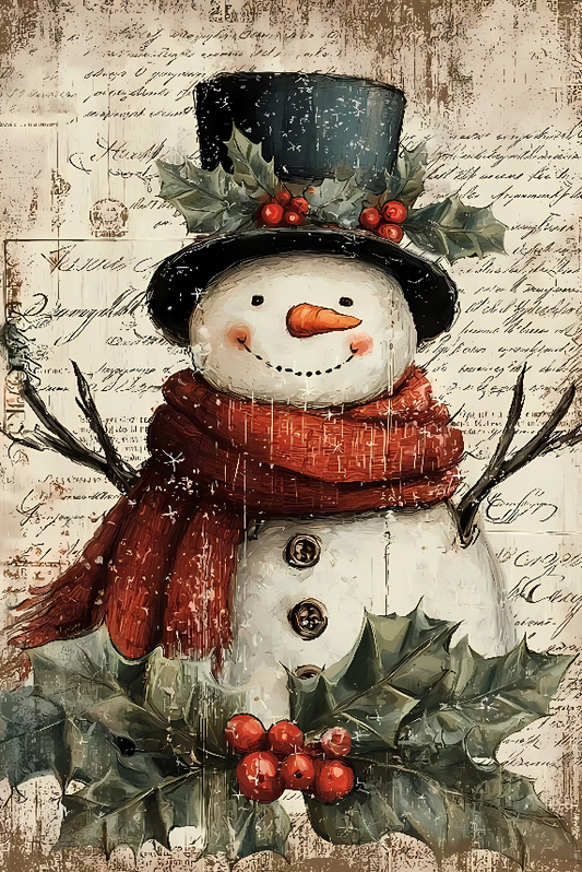 Vintage Snowman Metal Tin Sign – Rustic Christmas Wall Decor, Watercolor Snowman with Red Scarf (20×30cm)