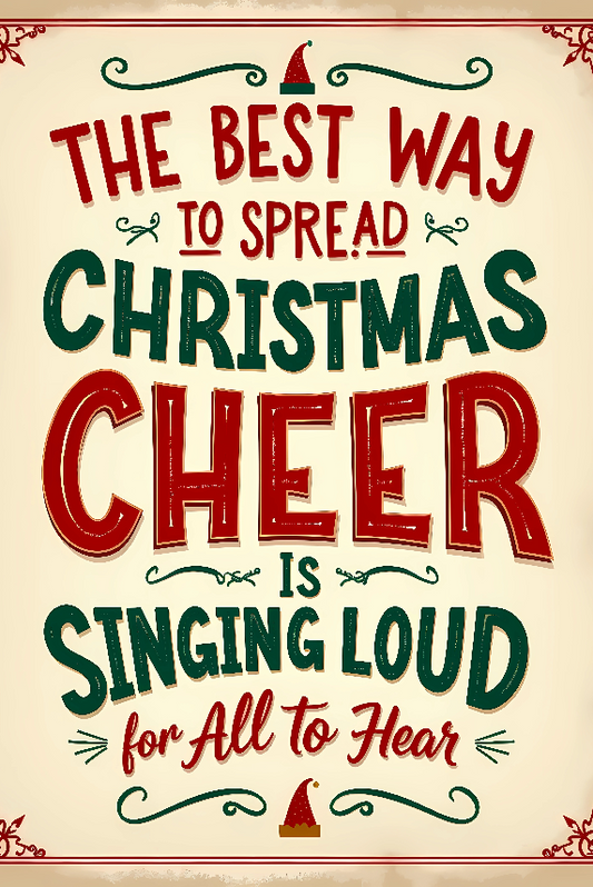 Christmas Cheer Typography Tin Sign – Retro Holiday Quote Wall Art, Inspirational Christmas Metal Decor
